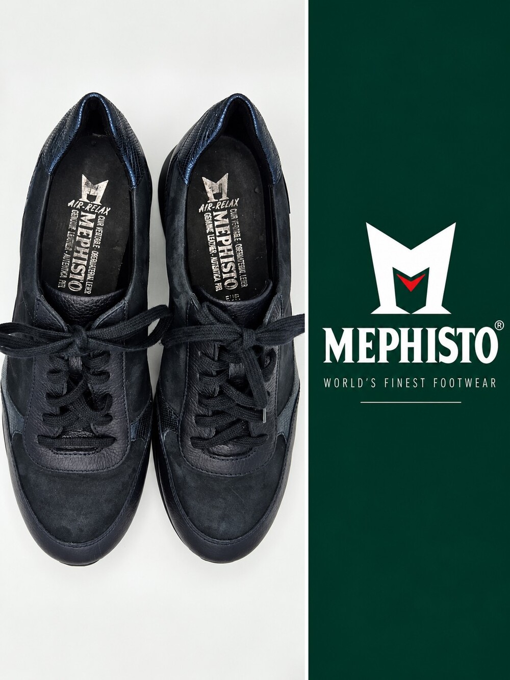 Mephisto Air-Relax Women’s Black Leather & Nubuck Sneakers – Size US 8.5 / EU 6